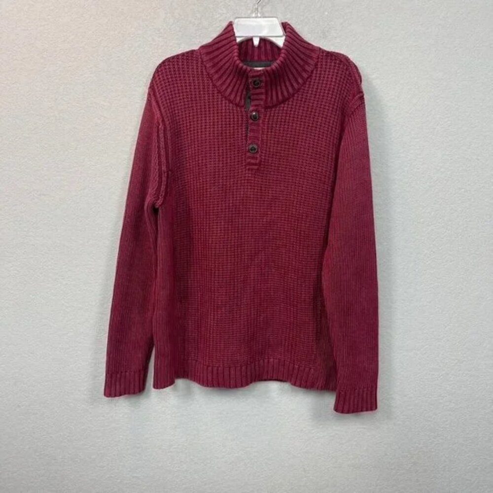 Carbon 2 Cobalt Heavy Knit Henley Cotton Mock Neck Sweater Mens Large MSRP $129